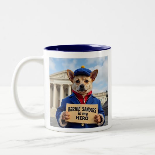 Bernie Sanders ist mein Held Corgi Protester Zweifarbige Tasse (Links)