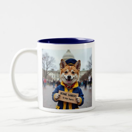 Bernie Sanders ist mein Held Shiba Inu Protester Zweifarbige Tasse (Links)