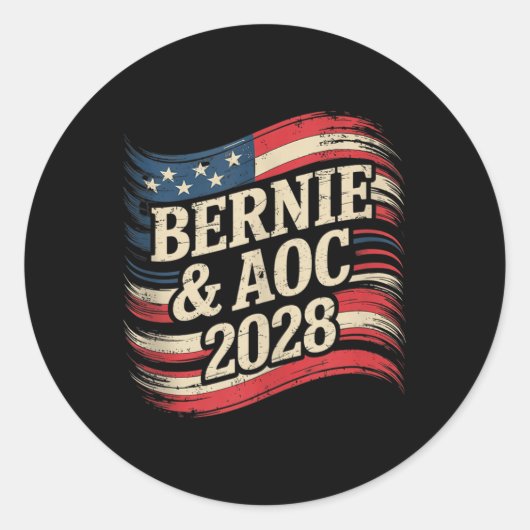 Bernie Sanders und Aoc 2028 für Präsidentschaftska Runder Aufkleber (Vorderseite)