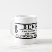 Bernie-Sandpapierschleifmaschine-Warnschild Kaffeetasse (Vorderseite Links)