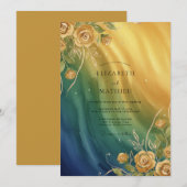 Bernstein-Aqua-Rosen-Hochzeit Einladung (Vorne/Hinten)