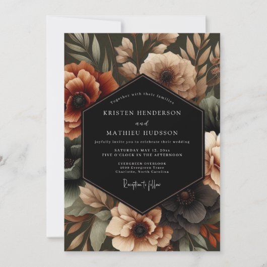 Bernstein-Blumen-Hochzeit im Moody-Stil Einladung (Vorderseite)