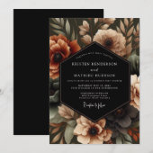 Bernstein-Blumen-Hochzeit im Moody-Stil Einladung (Vorne/Hinten)
