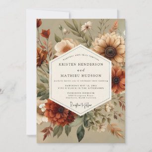 Bernstein-Blüten-Herbstromanze-Hochzeit Einladung