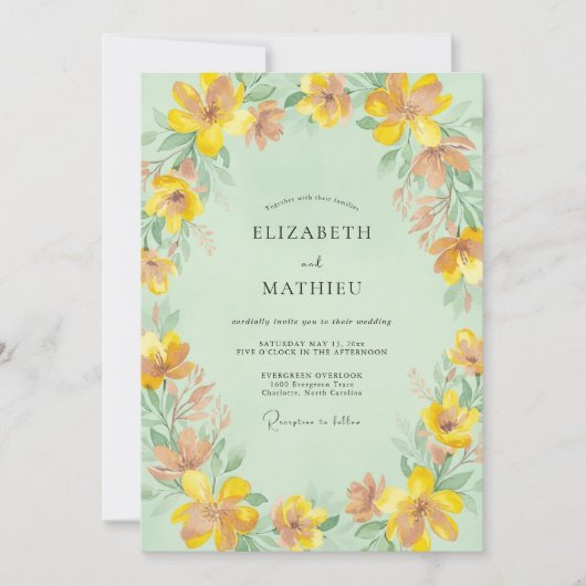 Bernstein-Blüten-Mint-Hochzeit Einladung (Vorderseite)