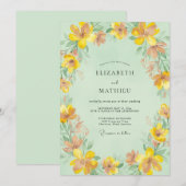 Bernstein-Blüten-Mint-Hochzeit Einladung (Vorne/Hinten)
