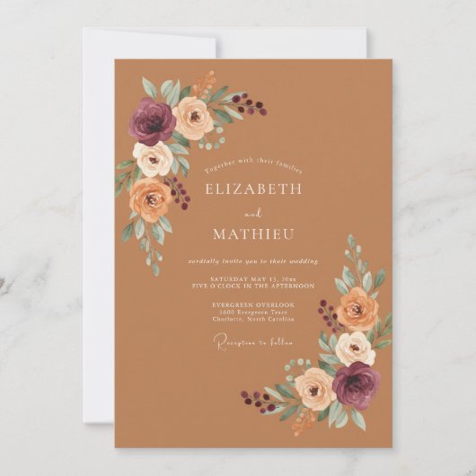 Bernstein Botanische Romantische Hochzeit Einladung (Vorderseite)