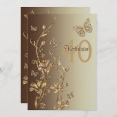 Bernstein, Brown-Blumen u. Schmetterlings-40. Einladung (Vorne/Hinten)