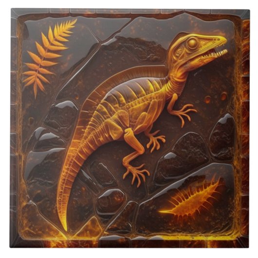 Bernstein-Dinosaurier-Fossil-Effekt-Illustration Fliese (Vorderseite)