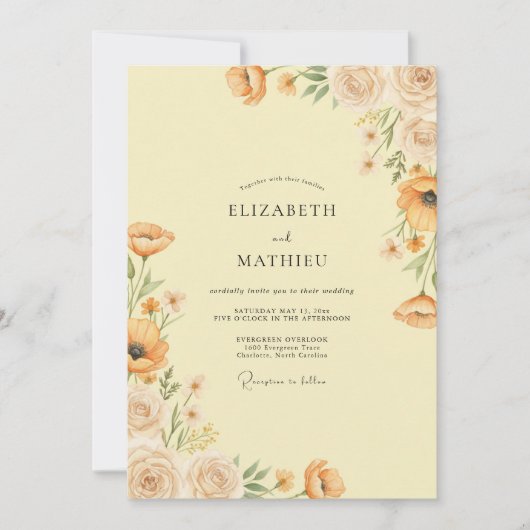 Bernstein-Mohn-Wiesen-Hochzeit Einladung (Vorderseite)
