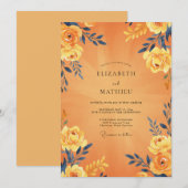 Bernstein-Navy-Blatt-Hochzeit Einladung (Vorne/Hinten)