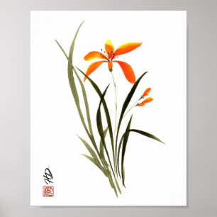 Bernstein-Orchidee-Harmonie-Wasserfarbenkunst Poster