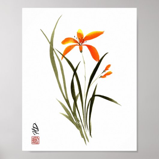 Bernstein-Orchidee-Harmonie-Wasserfarbenkunst Poster (Vorne)