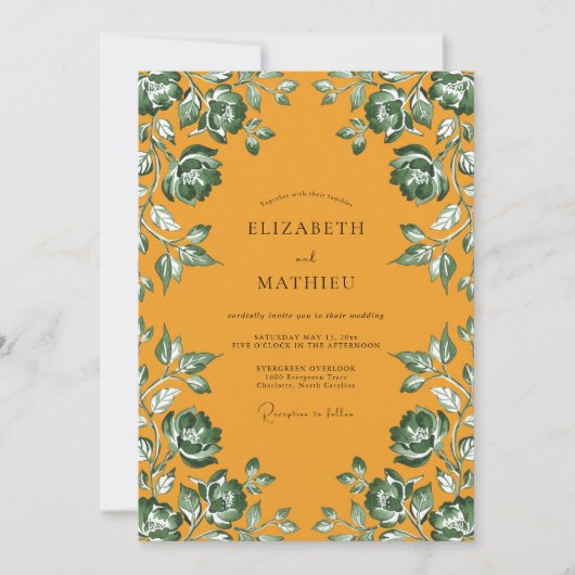 Bernstein-Smaragd-Blatt-Hochzeit Einladung (Vorderseite)
