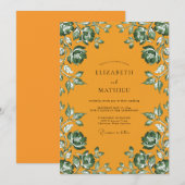 Bernstein-Smaragd-Blatt-Hochzeit Einladung (Vorne/Hinten)