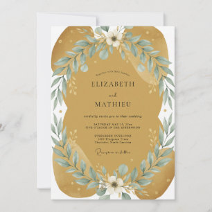 Bernstein-Stahl-Laub-Eukalyptus-Hochzeit Einladung