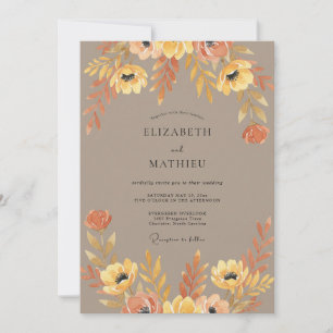 Bernstein-Taupe-Blumen-Aquarell-Hochzeit Einladung