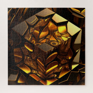 Bernstein- und goldfarbener geometrischer Würfel m Puzzle