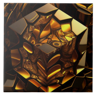 Bernstein- und goldfarbener Würfel, 3D-Effekt Fliese