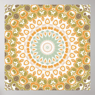 Bernstein- und Salbei-Kaleidoskop-Mandala-Design Poster