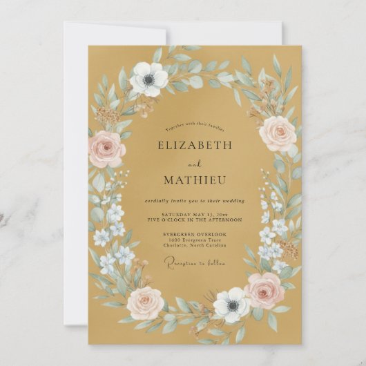 Bernsteinfarbene gemalte Hochzeit Einladung (Vorderseite)
