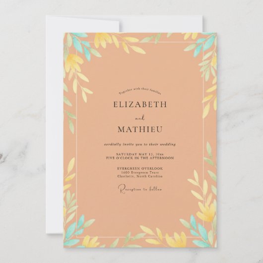 Bernsteinfarbene Hochzeit mit bemaltem Blatt Einladung (Vorderseite)