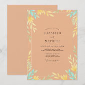 Bernsteinfarbene Hochzeit mit bemaltem Blatt Einladung (Vorne/Hinten)