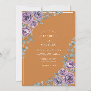 Bernsteinfarbene Lila-Blatt-Hochzeit Einladung