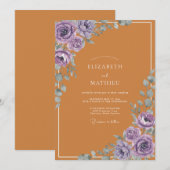 Bernsteinfarbene Lila-Blatt-Hochzeit Einladung (Vorne/Hinten)