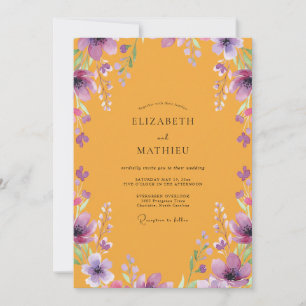 Bernsteinfarbene lila Mohn-Hochzeit Einladung