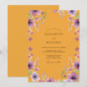 Bernsteinfarbene lila Mohn-Hochzeit Einladung (Vorne/Hinten)