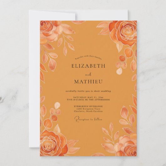 Bernsteinfarbene Rosenhochzeit Einladung (Vorderseite)
