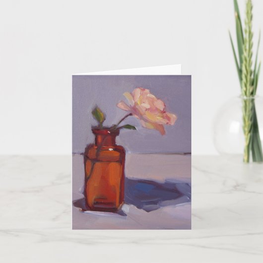 Bernsteinfarbige Flasche mit Pfirsich-Rose Karte (Vorderseite)