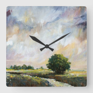 Bernsteinfarbiges Glühen II Quadratische Wanduhr