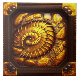 Bernsteinfossil inspirierte Spiralillustration Fliese