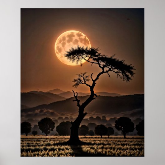 Bernsteinige Surreallandschaft mit Vollmond Poster (Vorne)