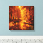 Bernsteinlicht über dem ruhigen Herbstwaldfluss Leinwanddruck (Insitu (Holzboden))