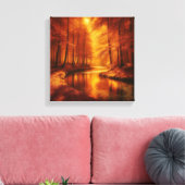 Bernsteinlicht über dem ruhigen Herbstwaldfluss Leinwanddruck (Insitu (Wohnzimmer))
