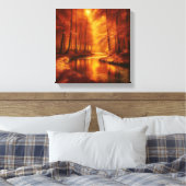 Bernsteinlicht über dem ruhigen Herbstwaldfluss Leinwanddruck (Insitu (Schlafzimmer))