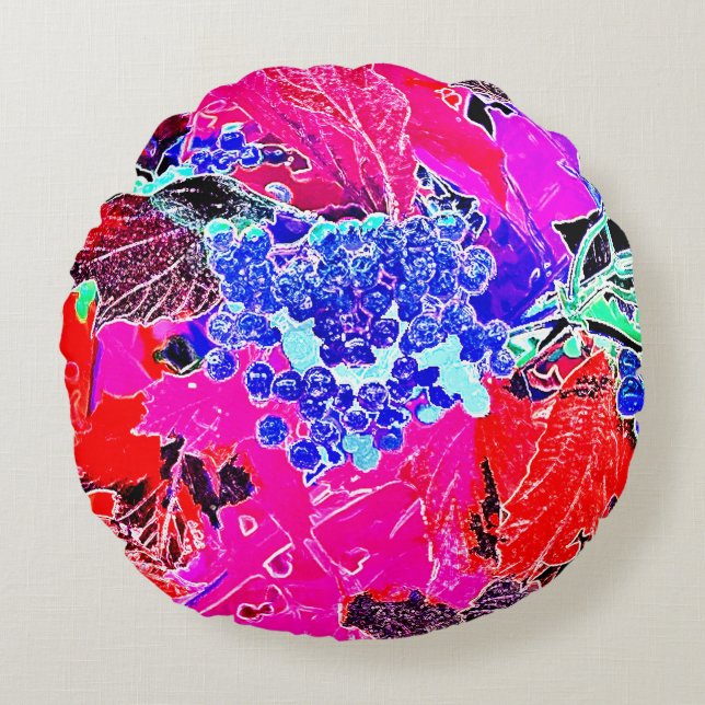 BERRIEN UND BLÄTTER RUNDES KISSEN (Vorderseite)