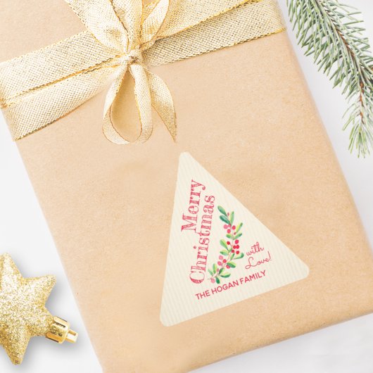 Berries and Greenery on Ivory Weihnachten Dreieckiger Aufkleber