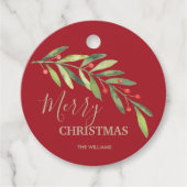 Berries auf Zweig über Red Merry Christmas Round Geschenkanhänger (Vorderseite)