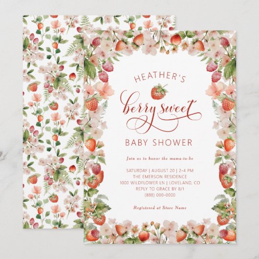 Berries Babydusche Einladung (Vorne/Hinten)