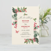 Berries branch floral wedding  einladung (Stehend Vorderseite)
