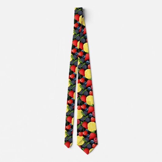 Berries & Citrus Pattern Men’s Necktie Krawatte (Rückseite)