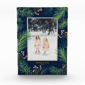 Berries Evergreens Christmas Custom Navy Blue Fotoblock (Vorderseite)