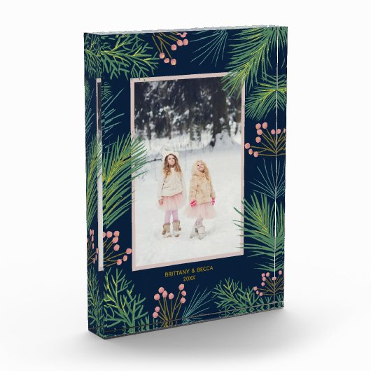 Berries Evergreens Christmas Custom Navy Blue Fotoblock (Links)