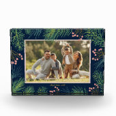 Berries Evergreens Christmas Custom Navy Blue Fotoblock (Vorderseite)