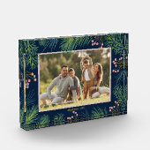 Berries Evergreens Christmas Custom Navy Blue Fotoblock (Links)