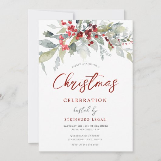 Berries Greenery Corporate Office Weihnachts-Party Einladung (Vorderseite)